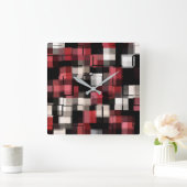 COOL Maroon Black White - Abstract patroon Vierkante Klok (Huis)
