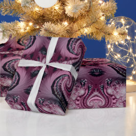 Cool Maroon en zwart decoratief fractal patroon Cadeaupapier