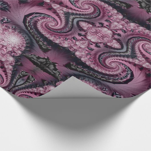 Cool Maroon en zwart decoratief fractal patroon Cadeaupapier (Hoek)