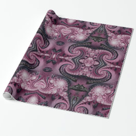 Cool Maroon en zwart decoratief fractal patroon Cadeaupapier