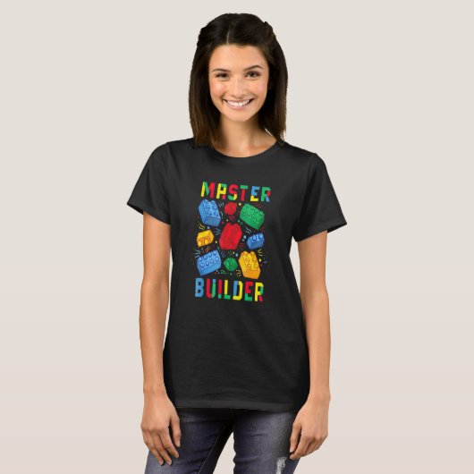 Cool Master Builder Building Blocks Mannen Vrouwen T-shirt (Voorkant volledig)
