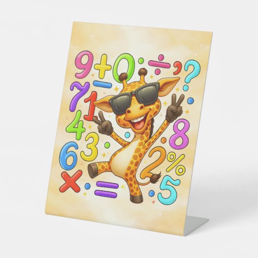 Cool Maths Giraffe Numbers Desk Art for Kids Reclamebord Met Voetstuk (Voorkant)