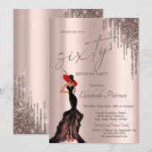 Cool Meisje, Glitter Drips Roos Gold 60th Kaart (Voorkant / Achterkant)