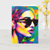 Cool Meisje in Zonnebril Kleurrijke Abstracte Kuns Kaart (Gele Bloem)