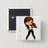 Cool Meisje Zingt Karaoke Thunder_Cove Vierkante Button 5,1 Cm (Voorkant /achterkant)