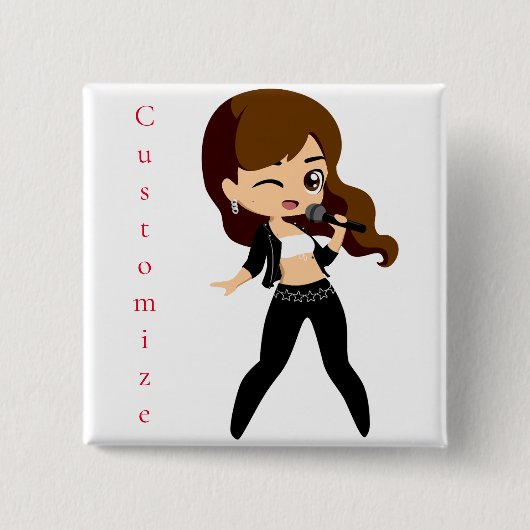 Cool Meisje Zingt Karaoke Thunder_Cove Vierkante Button 5,1 Cm (Voorkant)