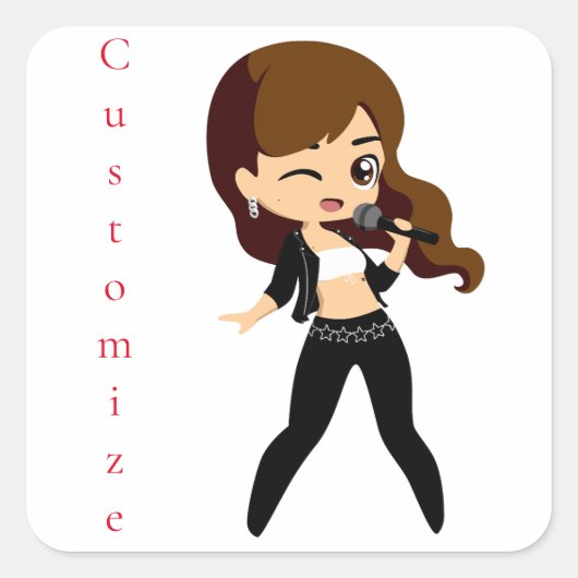 Cool Meisje Zingt Karaoke Thunder_Cove Vierkante Sticker (Voorkant)