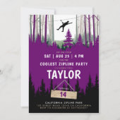 Cool Meisje Zipline Roze Bomen Natuur Sport Party Kaart (Voorkant)