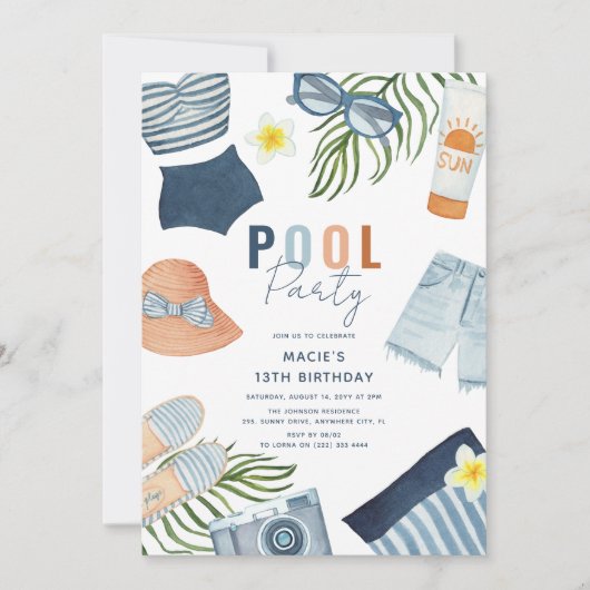 Cool Meisje Zwembad Party Verjaardag Uitnodiging (Voorkant)