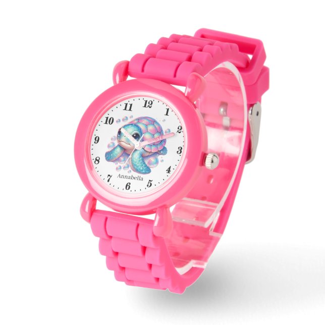 Cool meisjes zee schildpad voeg naam toe horloge (Hoek)
