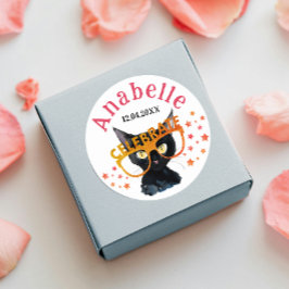 Cool Meisjesachtige Zwarte Kat Rode Oranje Glitter Ronde Sticker