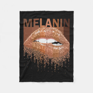 Cool Melanin Queen Lips Black Queen Fleece Deken