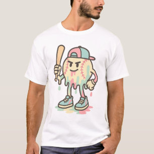 Cool Melting Baseball Mascot met Bat Funny T-shirt