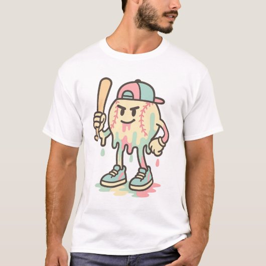 Cool Melting Baseball Mascot met Bat Funny T-shirt (Voorkant)