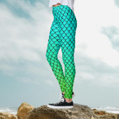 Cool Mermaid Aqua Blue Gradient Fish Scale Pattern Leggings