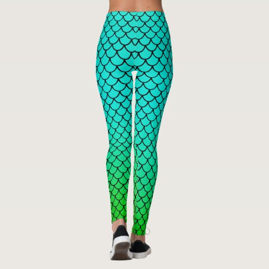 Cool Mermaid Aqua Blue Gradient Fish Scale Pattern Leggings (Achterkant)