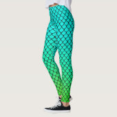 Cool Mermaid Aqua Blue Gradient Fish Scale Pattern Leggings (Links)