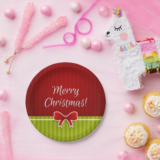 Cool Merry Christmas Design rood groen patroon Papieren Bordje (Feest)