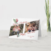 Cool Merry Christmas kalligrafie Holly 2-foto Feestdagen Kaart (Voorkant)