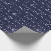 Cool Merry Christmas script lettertype blauw patro Cadeaupapier (Hoek)