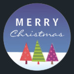 Cool Merry Christmas Sticker met abstracte bomen<br><div class="desc">Rond label kerst met abstract boomlandschap. Modern en cool,  perfect voor uw behoeften!</div>