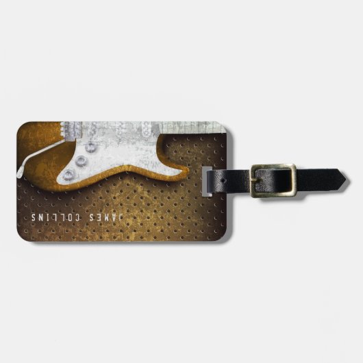 Cool Metal Grunge Electric Guitar Personalized Bagagelabel (Voorkant horizontaal)