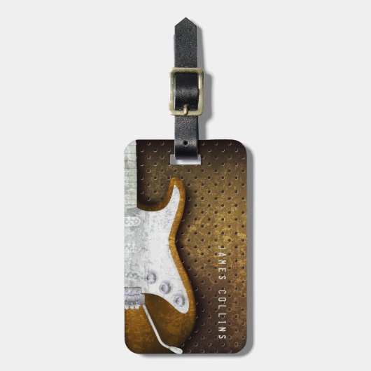 Cool Metal Grunge Electric Guitar Personalized Bagagelabel (Voorkant verticaal)