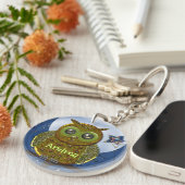 Cool Metal Owl sleutelhanger met naam (Voorkant Rechts)