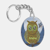 Cool Metal Owl sleutelhanger met naam (Voorkant Links)
