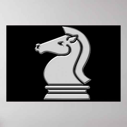 Cool Metallic Chess Knight Horse Piece Poster (Voorkant)
