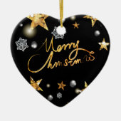 Cool Metallic Gold Black Stars Merry Xmas script Keramisch Ornament (Voorkant)