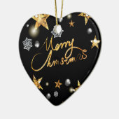 Cool Metallic Gold Black Stars Merry Xmas script Keramisch Ornament (Links)