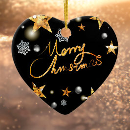 Cool Metallic Gold Black Stars Merry Xmas script Keramisch Ornament