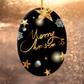 Cool Metallic Gold Black Stars Merry Xmas script Keramisch Ornament
