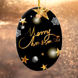 Cool Metallic Gold Black Stars Merry Xmas script Keramisch Ornament