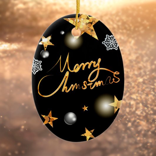 Cool Metallic Gold Black Stars Merry Xmas script Keramisch Ornament