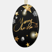 Cool Metallic Gold Black Stars Merry Xmas script Keramisch Ornament (Links)