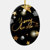 Cool Metallic Gold Black Stars Merry Xmas script Keramisch Ornament (Voorkant)