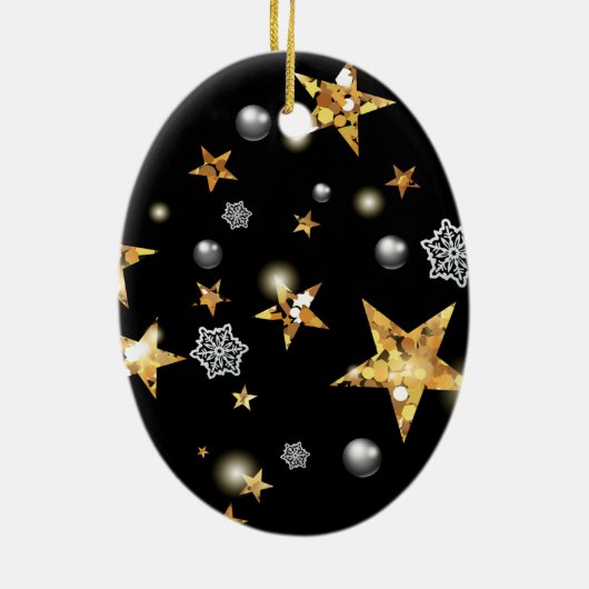 Cool Metallic Gold Black Stars Merry Xmas script Keramisch Ornament (Achterkant)