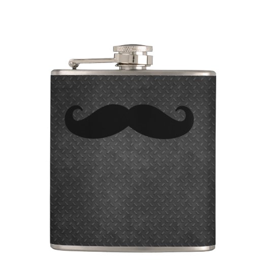 Cool Metallic Steel Kijk met Funny Mustache Heupfles (Voorkant)