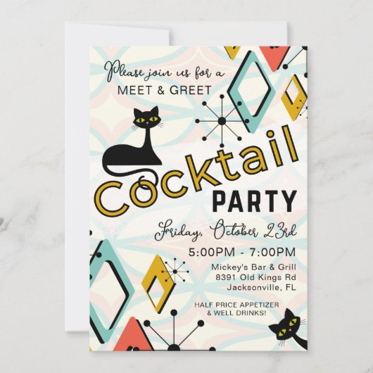 Cool Mid Century Cocktail Party Kaart (Voorkant)