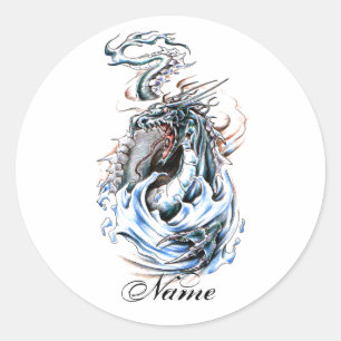 Cool Middle Age Water Green Dragon tattoo Ronde Sticker