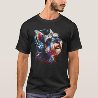 Cool Miniature Schnauzer Dog Headphone Music Art C T-shirt