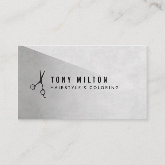 Cool Minimal Grey Black Scissors Haarstylist Visitekaartje (Voorkant)