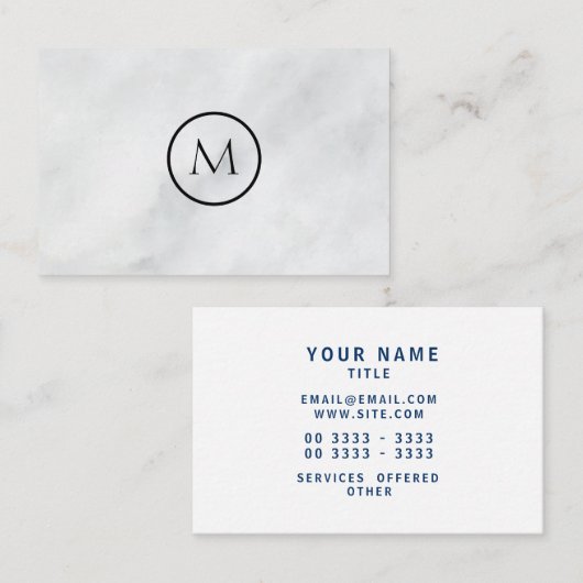 Cool Minimalist Monogrammed Elegant Marble Visitekaartje (Voorkant / Achterkant)