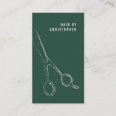 Cool Minimalistische Groene Witte Schaar Haarstyli Visitekaartje (Voorkant)