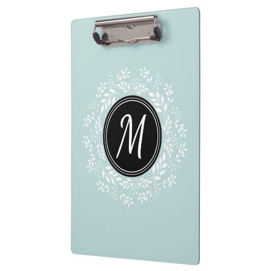 Cool Mint Blue Floral, aangepast monogram Klembord (Links)