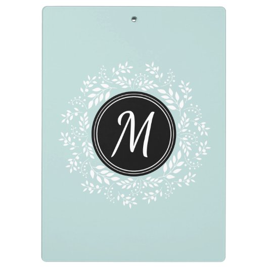 Cool Mint Blue Floral, aangepast monogram Klembord (Achterkant)