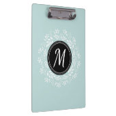 Cool Mint Blue Floral, aangepast monogram Klembord (Rechts)