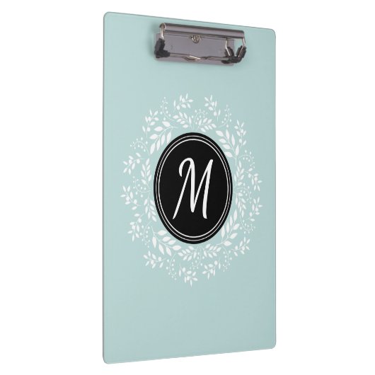 Cool Mint Blue Floral, aangepast monogram Klembord (Rechts)